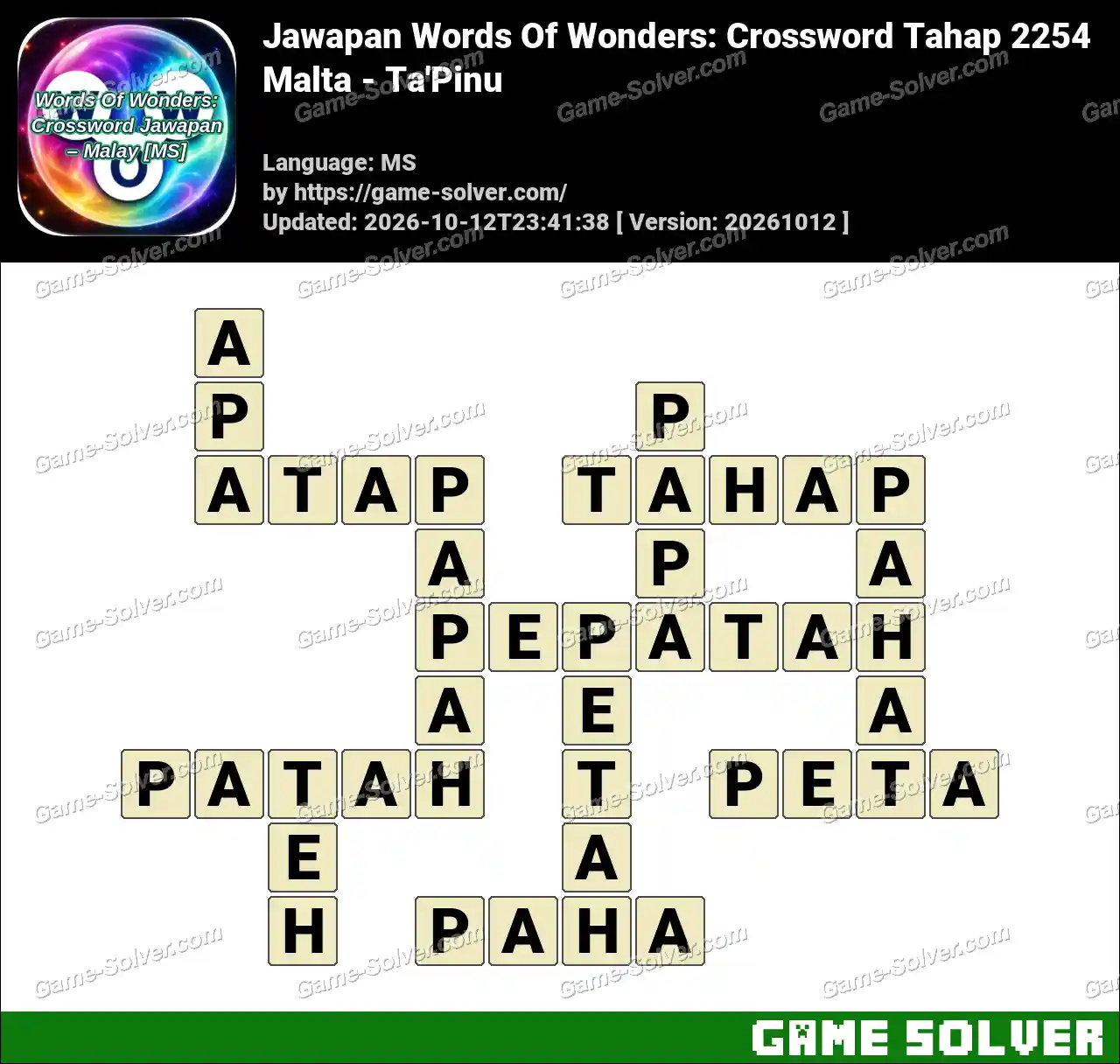 Jawapan Words Of Wonders: Crossword Tahap 2254 – Malta – Ta’Pinu